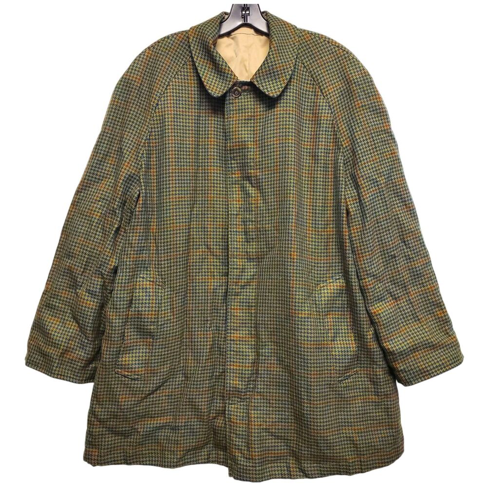 Vintage AUSTIN REED Jacket Mens 42 REG Beige Brown REVERSIBLE Houndstooth Button